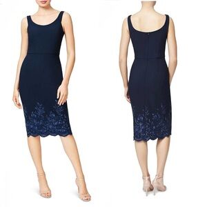 Betsey Johnson Women's Navy Blue Scuba Crepe Embroidered Midi Dress